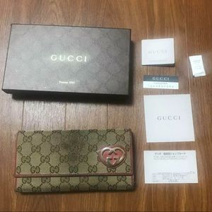 Authentic Gucci Wallet GG Canvas Bifold Long Pink